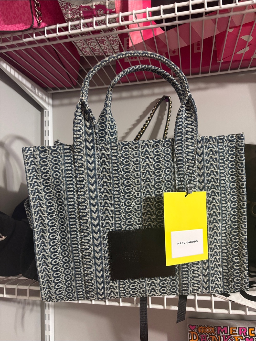 Marc Jacobs Navy and White Patterned Canvas Tote